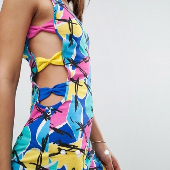 ASOS Bow Side Cut Out Dress Bright Abstract Print - Picture 6 of 8
